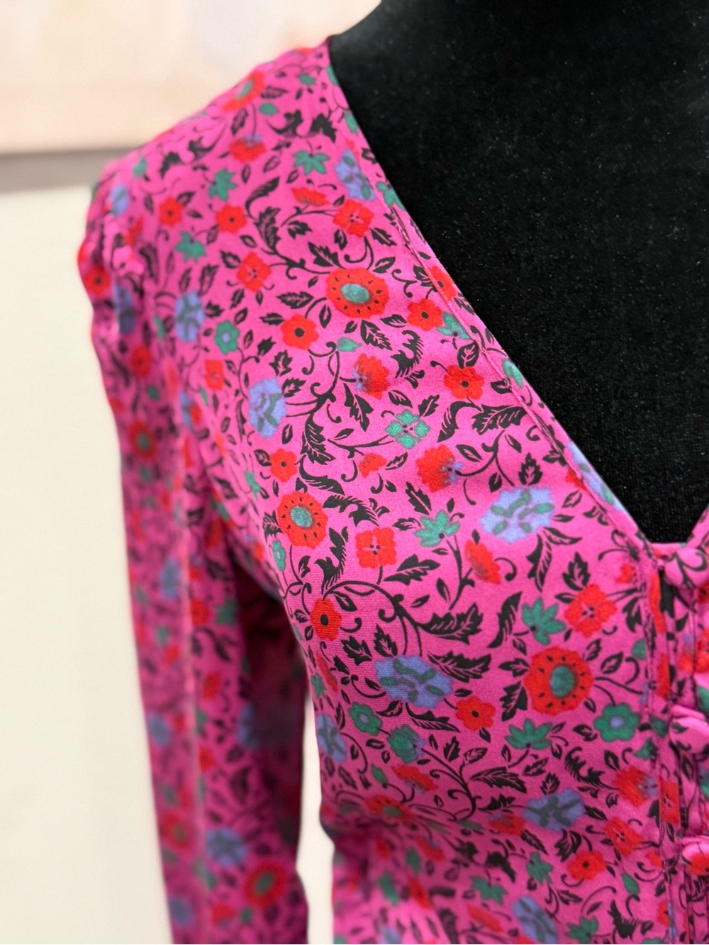 Veronica Beard Pink Floral V-Neck Long-Sleeve Midi Dress - Picture 5 of 16